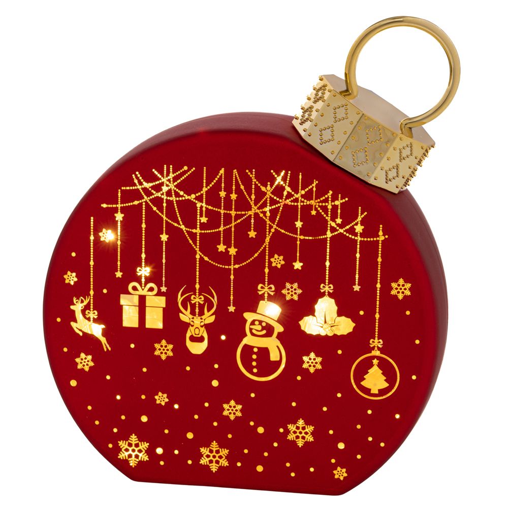 94446 ΚΟΚΚΙΝΗ ΓΥΑΛΙΝΗ ΜΠΑΛΑ ΠΛΑΚΕ ΜΕ ΘΕΡΜΟ LED ΦΩΣ 17,5Χ6Χ20ΕΚ ΜΠΑΤΑΡΙΑΣ - Image 1