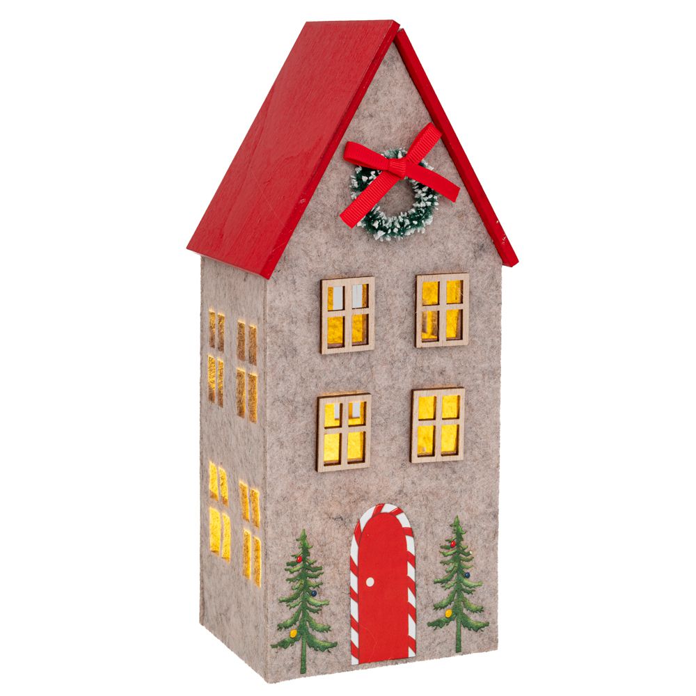 94764 ΓΚΡΙ ΥΦΑΣΜΑΤΙΝΟ ΣΠΙΤΑΚΙ ΜΕ ΚΟΚΚΙΝΗ ΞΥΛΙΝΗ ΣΚΕΠΗ 11Χ9Χ25ΕΚ - Image 1