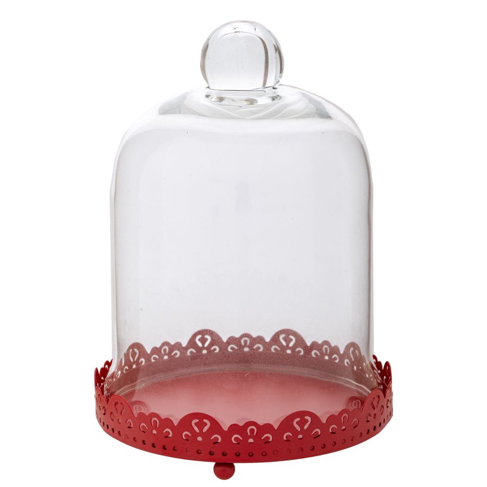 94767 ΚΟΚΚΙΝΗ ΜΕΤΑΛΛΙΚΗ ΠΙΑΤΕΛΑ ΜΕ ΓΥΑΛΙΝΗ ΚΑΜΠΑΝΑ 14,5Χ14,5Χ18,5ΕΚ - Image 1