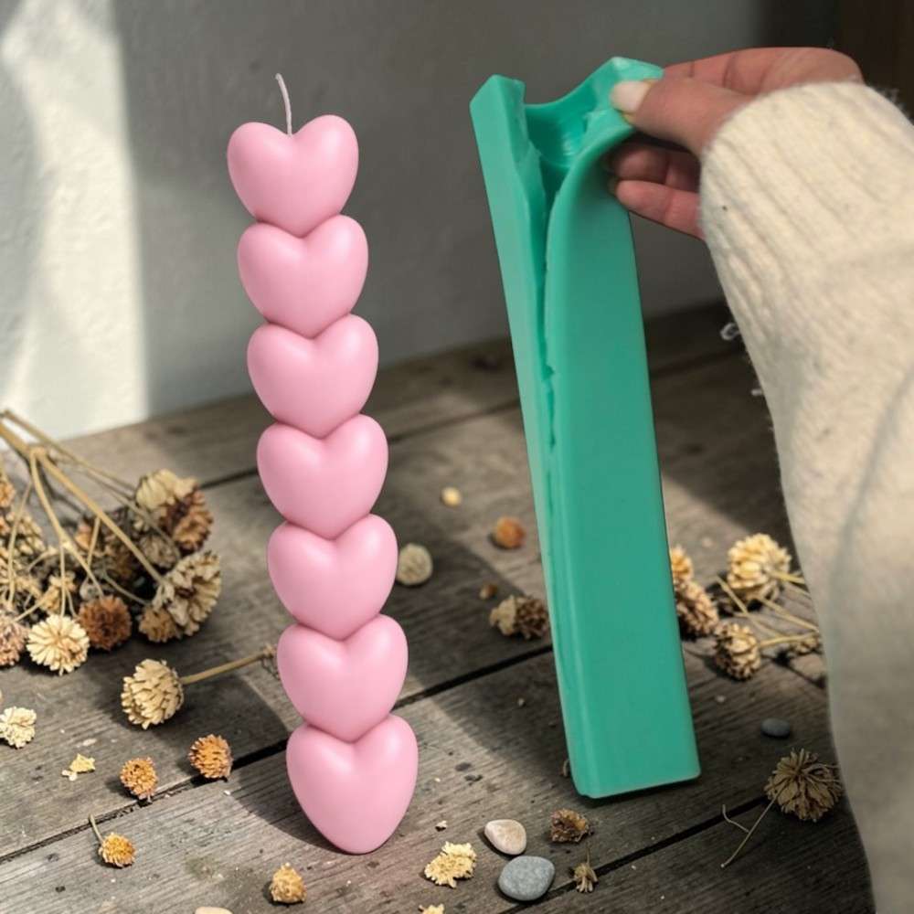 Silicone Mold Καλούπι σιλικόνης 76-01-0567 λαμπαδα καρδιες 01 Καλούπι Σιλικόνης Για Λαμπάδες Καρδιές 4.5x26x3.5cm - Image 1